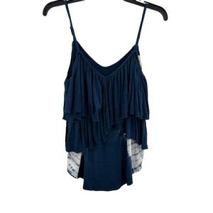 Chaser‎ Blue Ruffle Tie Dye Tank Medium New